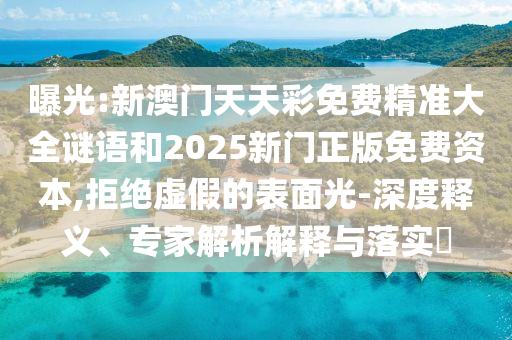 曝光:新澳門天天彩免費精準大全謎語和2025新門正版免費資本,拒絕虛假的表面光-深度釋義、專家解析解釋與落實?